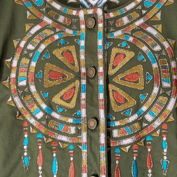 Bob Mackie Wearable Art Green Embroidered Santa Fe Shirt Jacket Shacket Size XL - Picture 6 of 11